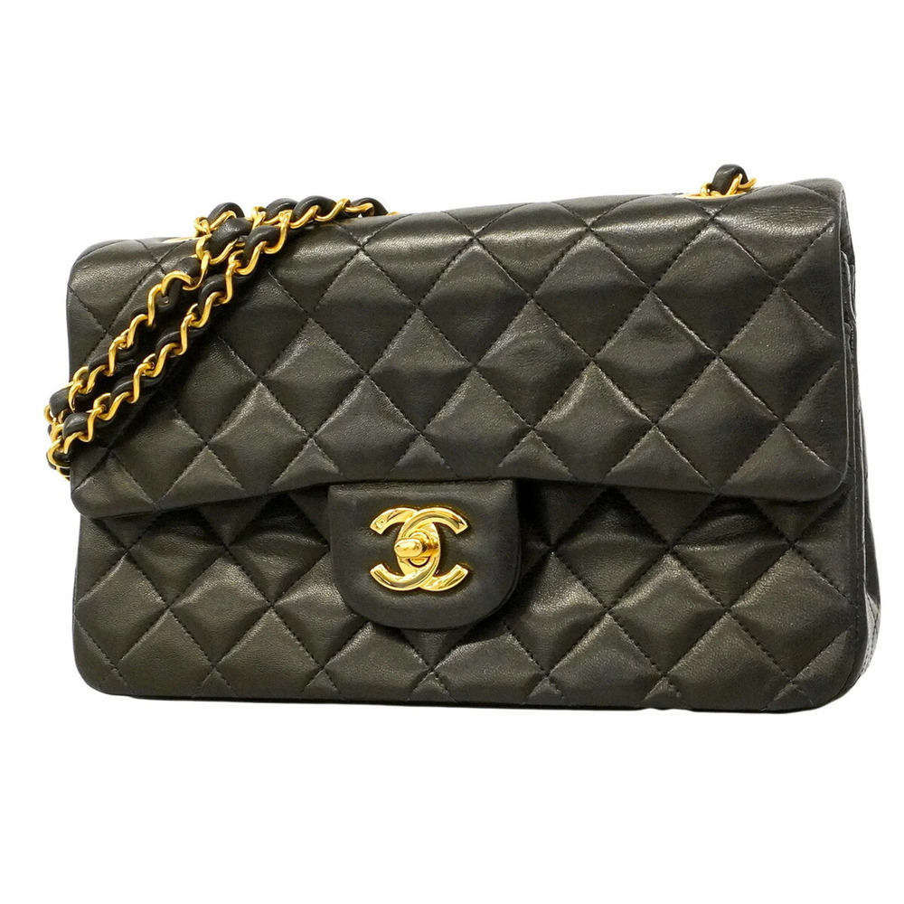 Chanel Matelassé Shoulder Bag, Double Flap, Chain, Lambskin, Black, Women's